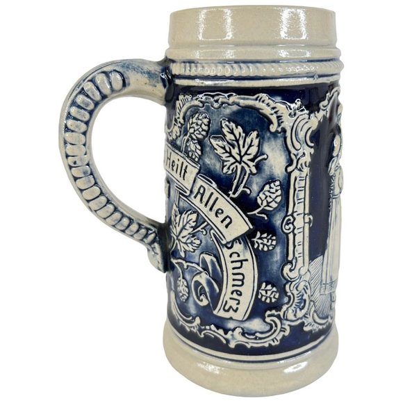 Vintage Alt Grenzau Beer Stein Pottery Cobalt Blue Salt Glaze Made West Germany - Picture 5 of 12